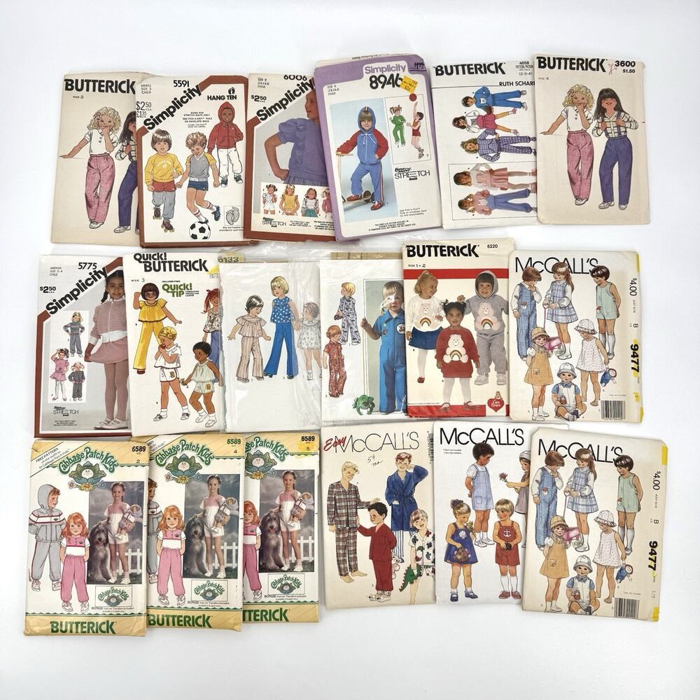 Lot of 18 Vintage Toddler Clothes Sewing Patterns Size 2-5 Cut & Uncut 1980s